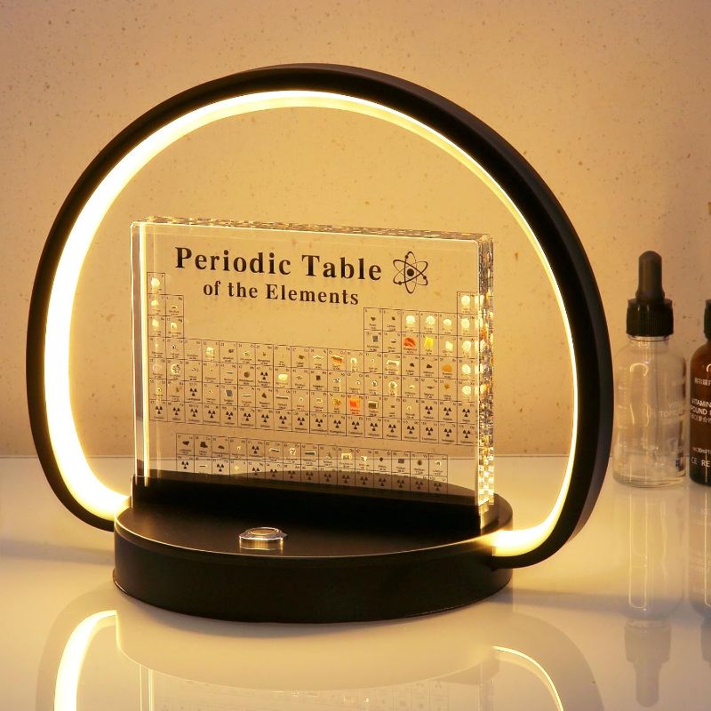 Photo 1 of Aichong Periodic Table with Real Elements Inside, Acrylic Periodic Table with 83 Real Elements Periodic Table with Dimmable Modern LED Desk Lamp for Teachers Students, A-Black