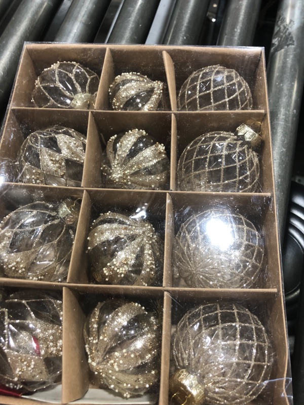 Photo 1 of 12 PCS Clear and Champagne Christmas Ball Ornaments, 80mm/3.15 Inches Rustic Farmhouse Christmas Decorations, Large Shatterproof Luxury Hand-Painted Xmas Ornaments for Christmas Tree, Wedding