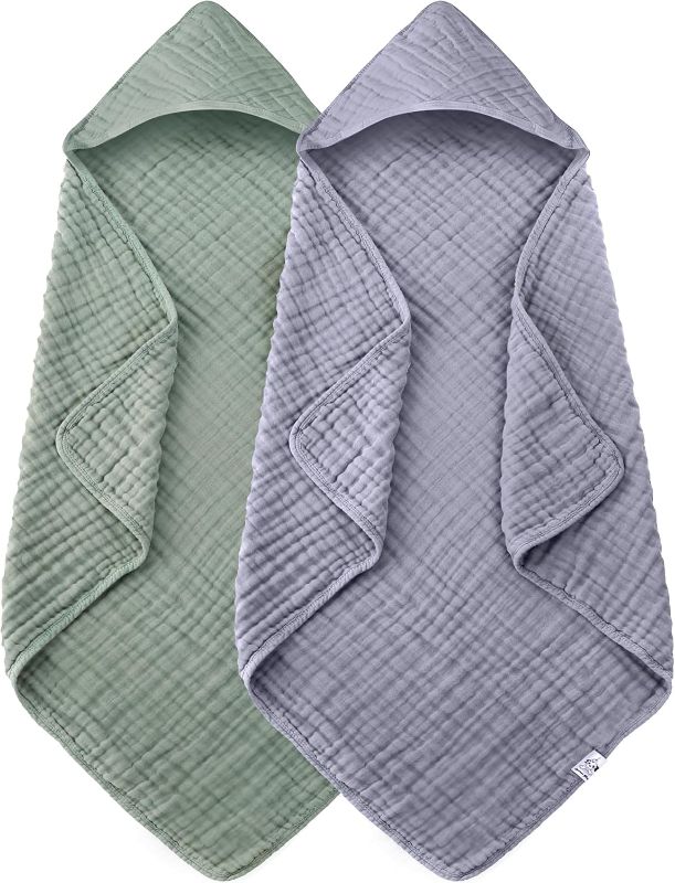 Photo 1 of 2 Pack Hooded Baby Towels - 100% Muslin Cotton for Newborns