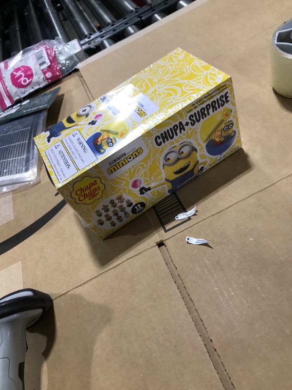 Photo 1 of 12 Pack - Chupa Chups Lollipops + Surprise Minions 16 Count Display Strawberry Flavor Lollipop Sucker and Minion Toy Collectible

