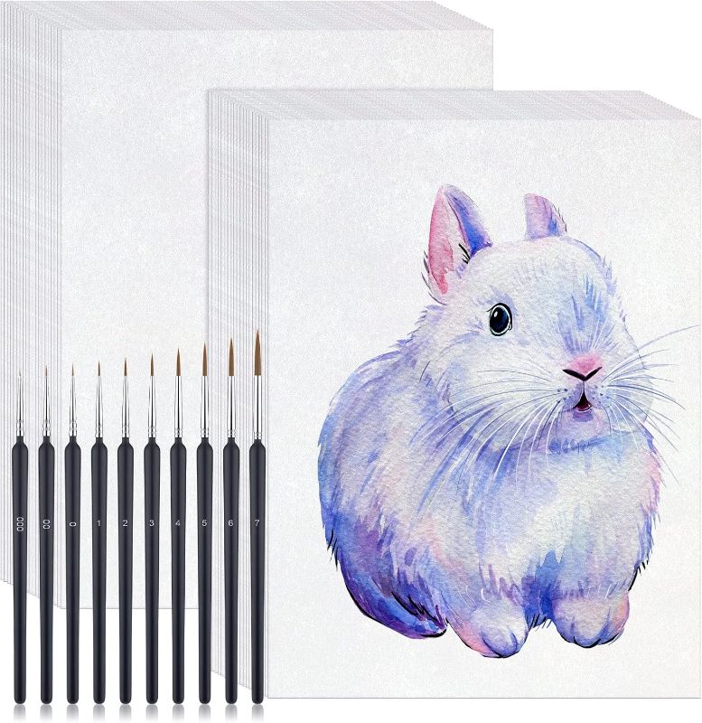Photo 1 of 150 Sheets Watercolor Paper Bulk White Water Coloring Paint Paper with 10 Pcs Detail Paint Brushes for Artists Watercolorists Art Drawing Beginning (6 x 9 Inch)

