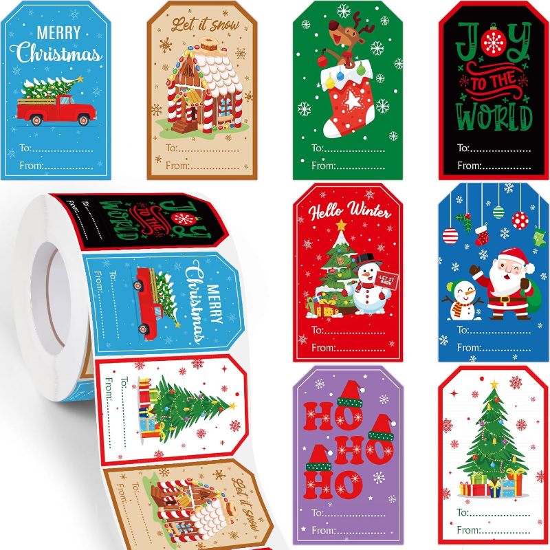 Photo 1 of 720 Pcs Self Adhesive Christmas Gift Tag Xmas Kraft Name Tags Natural Kraft Christmas Stickers Paper Tags Christmas Presents Labels for Decoration (Rustic Style)
