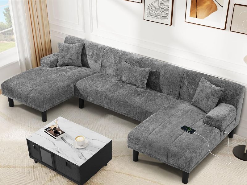 Photo 1 of YITAHOME Sectional Couches for Living Room, U Shaped Sofa Chenille Modular Sectional Sofa with USB & Type C Charging Ports Double Chaise Modern Couch Comfy Upholstered Couch for Office Apartmant, Grey