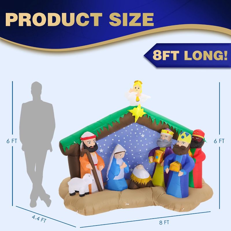 Photo 1 of Lenwen 8 ft Christmas Inflatables Nativity Scene Decoration Xmas Blow up Religious Scenes Yard Decor with Build-in LEDs for Christmas Outdoor Yard Garden Lawn Decor