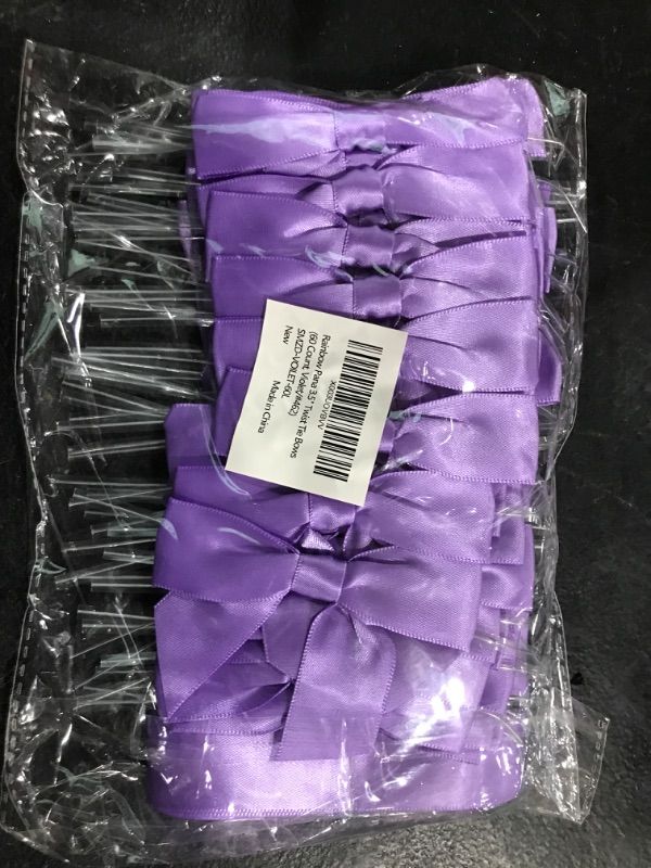 Photo 2 of RainbowPana 60 Pack 3.5" Twist Tie Bows and 10ft Ribbon, Luxury Violet Satin Ribbon Pretied Bows, Premade Craft Decoration for Package Cake Pop Favors Cookie, Gift Wrapping Baby Shower Wedding