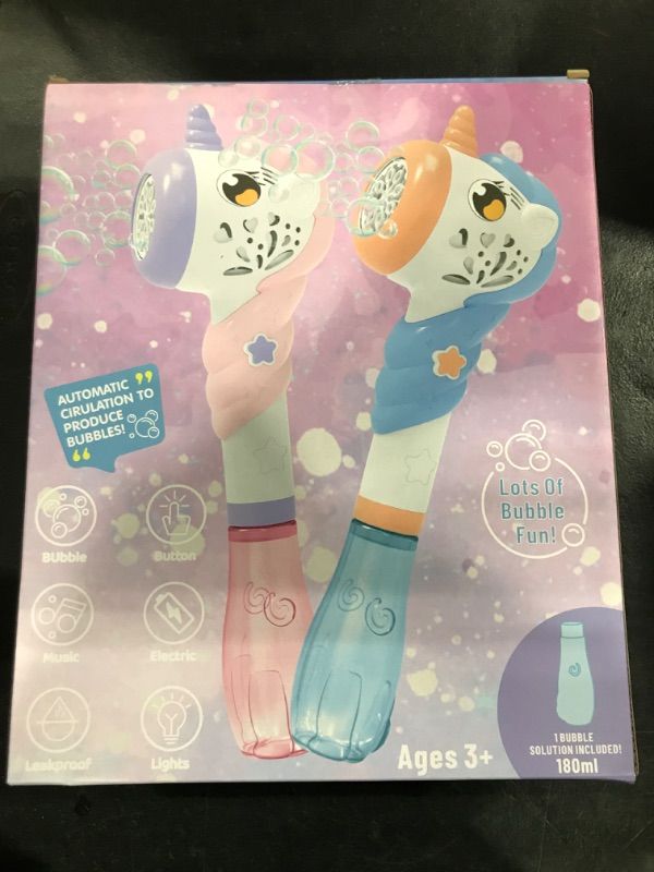 Photo 1 of 2PCS Automatic Bubble Machine Guns, Bubble Maker with Light & Music for Girls Boys, Outdoor Unicorn Bubble Maker Wand with 2 Bubble Solution, Outdoor Party Birthday Toys Gift for Adults Kids