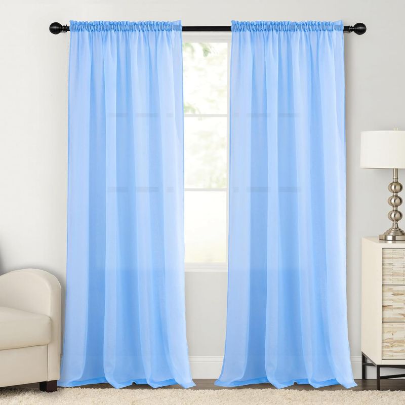 Photo 1 of Tony's collection Light Blue Sheer Curtains 84 Inches Long for Living Room, Light Filtering Drapes for Girls Bedroom, Patio, Yard(52x84 Inch, Light Blue, 2 Panels) 