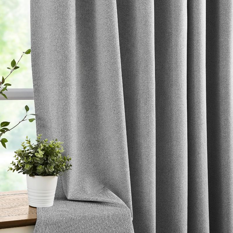 Photo 1 of Grey Full Blackout Curtains for Bedroom Heavy Linen Texture Thermal Insulated Curtain Drapes Privacy Chevron Black/White Window Treatment Sets for Living Room Home Decor, 50" W x 63" L, 2pcs
