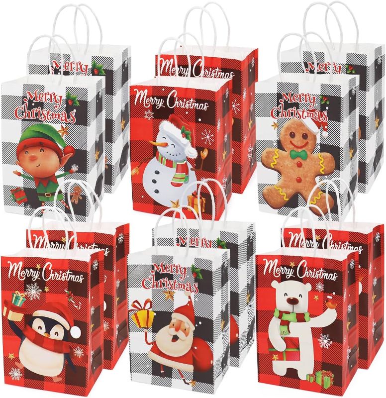 Photo 1 of Aviski 12PCS Christmas Gift Bags 6 Assorted Styles Bags Xmas Kraft Paper Bags with Handles Christmas Goodie Bags with Christmas Prints for Xmas Gift Wrapping Christmas Party Supplies
