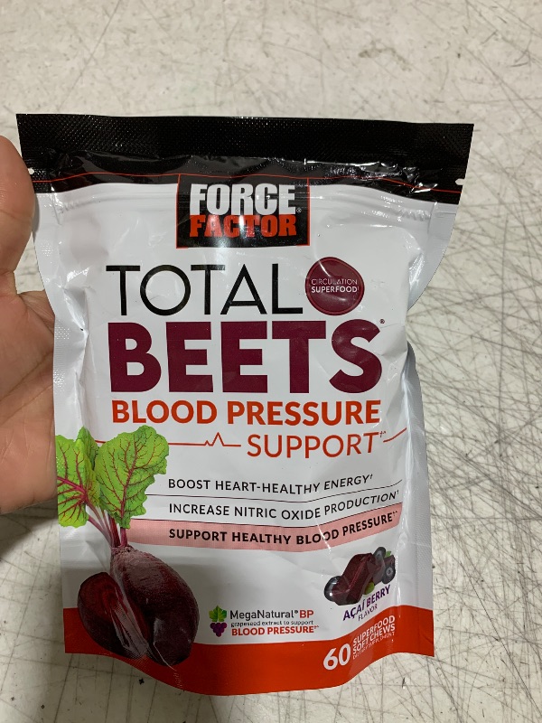 Photo 1 of bb 2026 Force Factor Total Beets Blood Pressure Support Supplements with Beet Powder, Great-Tasting Beets Chewables for Heart-Healthy Energy, and Increased Nitric Oxide, 60 Chews