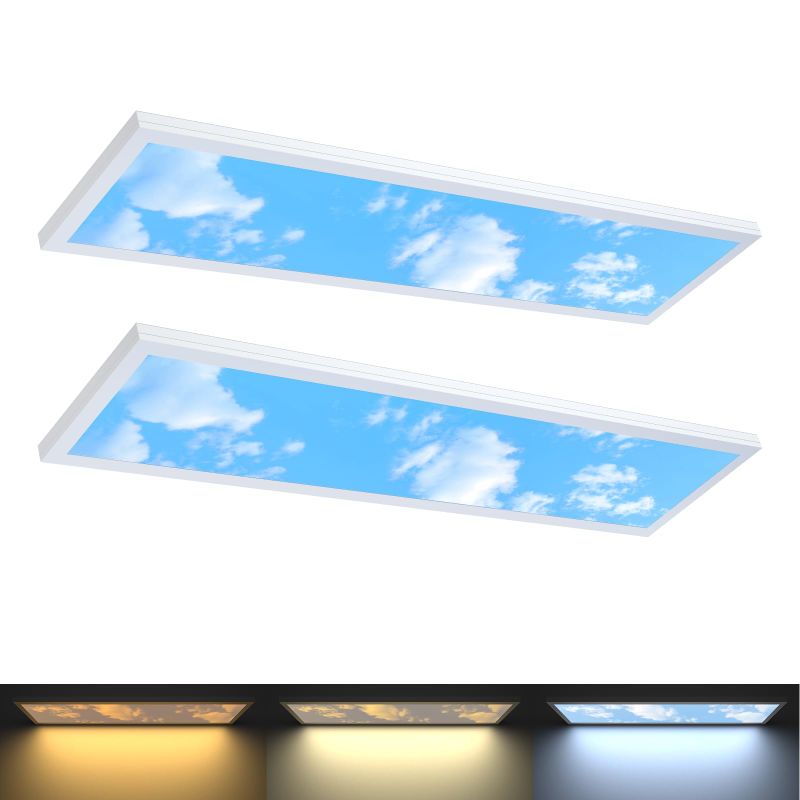 Photo 1 of AIKVSXER 2 Pack 1x4 LED Sky Panel Light Surface Mount 50W 5500Lm Triac Dimming 3CCT 3000K/4000K/5000K 4ft LED Light Fixtures Ultra Thin 