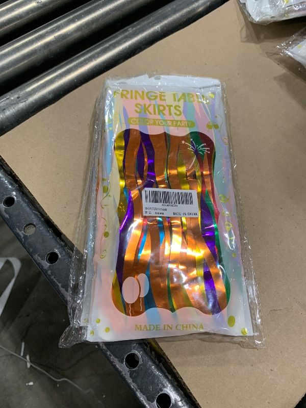 Photo 1 of TINYFUTURE 2 Pack Rainbow Tablecloth Party Decorations Rainbow Foil Fringe Table Skirts Birthday Party Supplies Pride Decoration