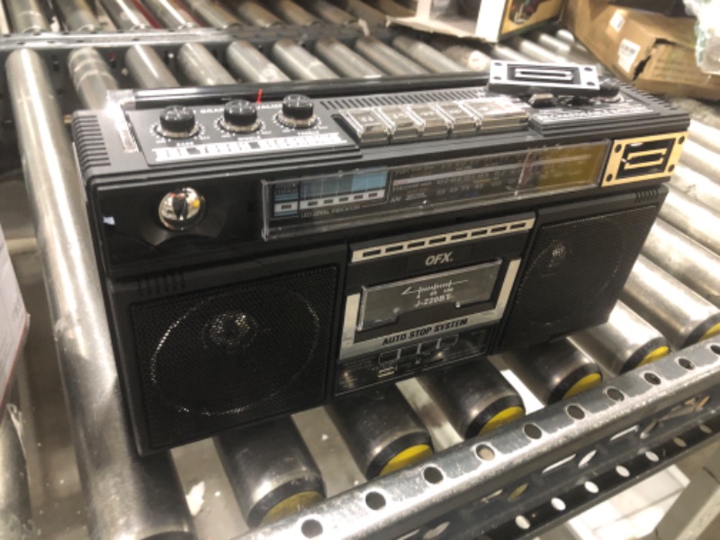 Photo 1 of QFX J-220BT Boombox MP3 Conversion from Radio to Cassette with 4-Band (AM, FM, SW1, SW2) Radio with Bluetooth, Rechargeable Battery, Dual 3” Speakers, Built-in Microphone, Recorder, 3-Band Equalizer
