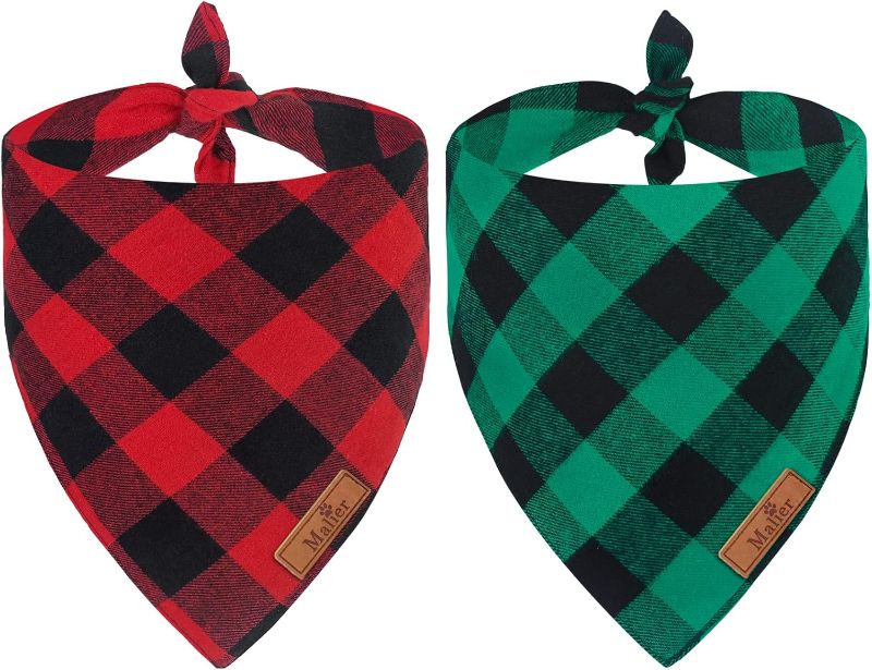 Photo 1 of  2 Pack Christmas Dog Bandanas, Classic Buffalo Red Plaid Dog Bandana for Girl and Boy, Pet Scarf Bibs Pet Costume Outfit Accessories for Small and Extra Large Dogs Pets (X-Large)