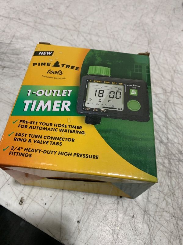 Photo 1 of Pine Tree Tools Hose Timer - Programmable Water Timer for Garden Hose, Automatic & Manual Watering System, Outdoor Faucet Timer for Lawn, Garden & Yard, Battery Operated, 1 Outlet Hose Watering Timer