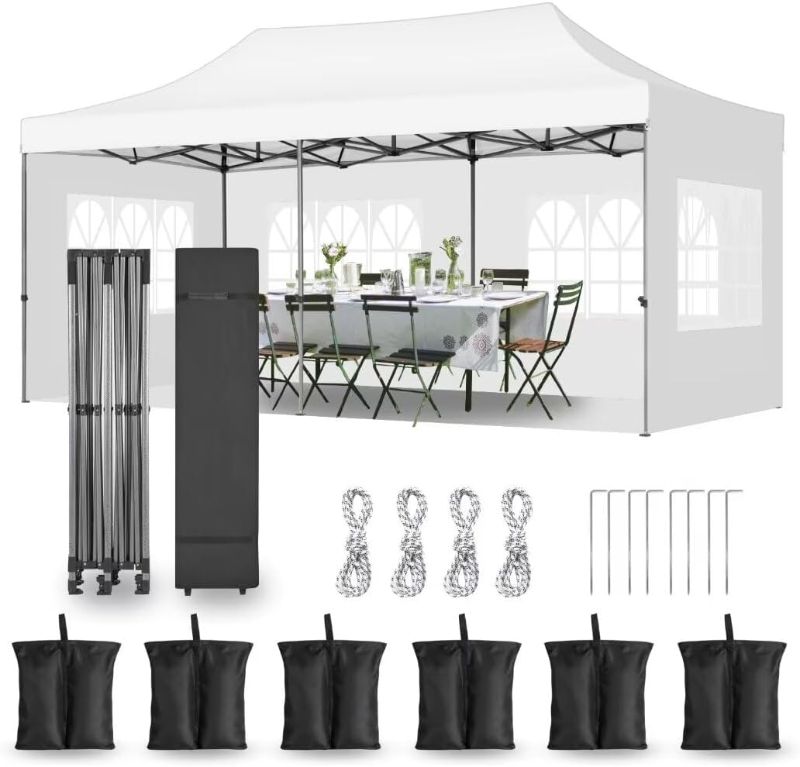 Photo 1 of 10x20 Heavy Duty Pop Up Canopy Tent with 6 Removable Sidewalls, Easy Setup Commercial Outdoor Canopy, Upgraded Waterproof Windproof Canopy for Parties with Roller Bag, Frame Thickened