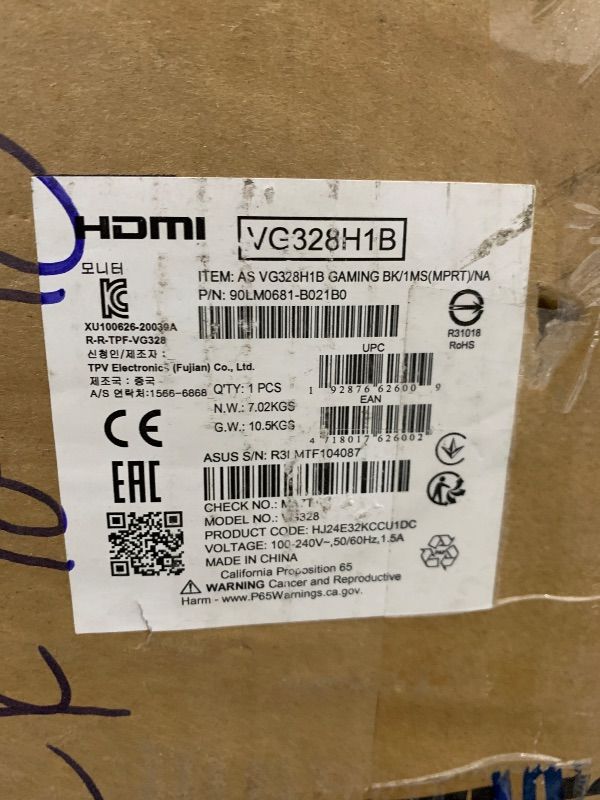 Photo 1 of ASUS TUF Gaming VG328H1B 32” Curved Monitor, 1080P Full HD, 165Hz (Supports 144Hz), Extreme Low Motion Blur, Adaptive-sync, FreeSync Premium, 1ms, Eye Care, HDMI D-Sub