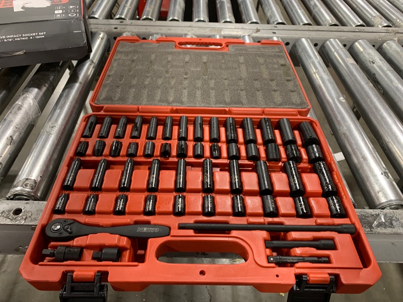 Photo 1 of NEIKO 02437A 1/4 Drive Impact Socket Set 54 Piece Metric & Standard, Deep & Shallow Chrome Vanadium Steel 3/8” to 1/4” Reducer Hex Shank Adapter, Metric and Standard, Deep Socket Set