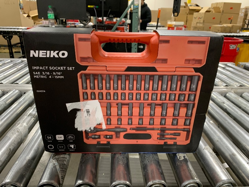 Photo 1 of NEIKO 02437A 1/4 Drive Impact Socket Set 54 Piece Metric & Standard, Deep & Shallow Chrome Vanadium Steel 3/8” to 1/4” Reducer Hex Shank Adapter, Metric and Standard, Deep Socket Set
