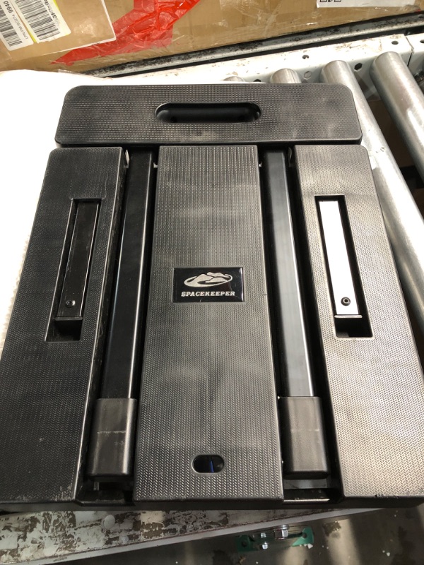 Photo 1 of **NON-REFUNDABLE, MISSING BUNGIE CORDS & A SCREW FOR HANDLE, PARTS ONLY**
SPACEKEEPER Folding Hand Truck, 500 LB Heavy Duty Luggage Cart, Utility Dolly Platform Cart with 6 Wheels & 2 Elastic Ropes for Luggage, Travel, Moving, Shopping, Office Use, Black