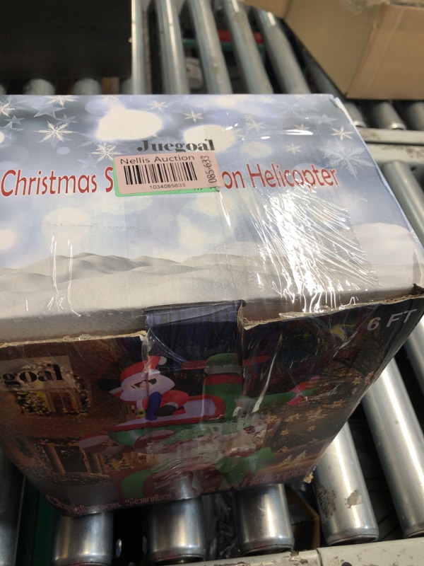 Photo 1 of Juegoal Christmas Inflatables Outdoor Decorations, 6FT Inflatable Xmas Santa Claus with Helicopter on Gift Box, Lighted Blow Up Santa Flying Airplane, Built in Light for Holiday Lawn Yard Garden Decor