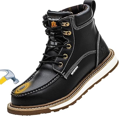 Photo 1 of  **PREV WORN DIRTY**
Waterproof Steel Toe Boots For Men-6" Leather Moc Toe Work Boots Indestructible Construction Boots Slip Resistant Safety Boots