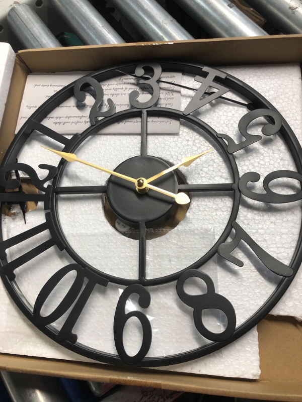 Photo 3 of **DAMAGED, HANDS ARE BENT**
LEIKE Large Wall Clocks,Silent,Non Ticking,Battery Operated Small Vintage Round Modern Metal Wall Clock for Living Room, Bedroom,Kitchen,Farmhouse,Office Decor-13.5 Inch(Black-Arabic Number)