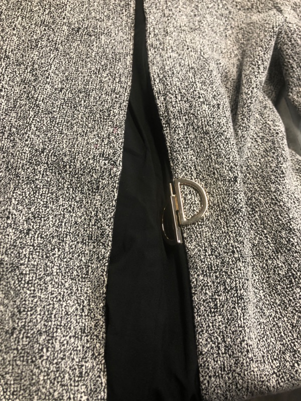 Photo 1 of **DAMAGED MONOGRAM***
DKNY Women's Long-Topper Novelty Metallic Monogram Detail Jacket, Black/White, 0
