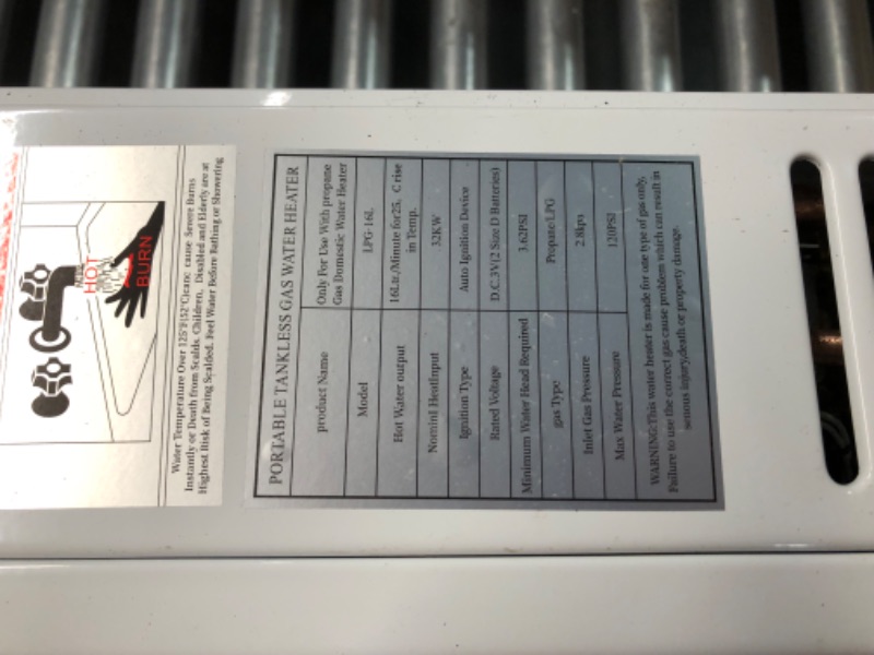 Photo 4 of ***NONREFUNDABLE - MAJOR DAMAGE - THIS SALE FINAL - SEE COMMENTS***
Tankless Water Heater Propane 4.21GPM 16L Outdoor Portable GasHot Water Heater Instant Propane Water Heater with Digital Display Multi-Protection for Camping Trips Boat Cabins