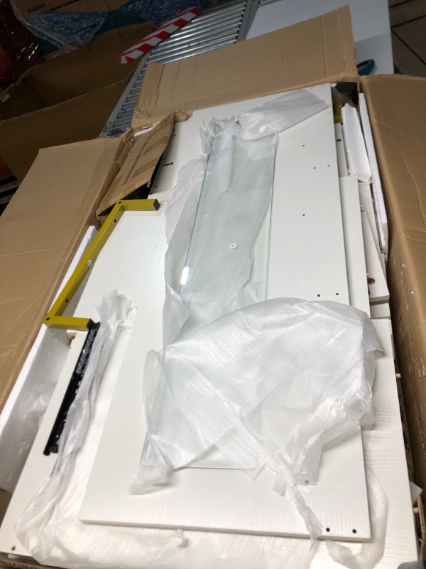 Photo 1 of BTHFST Vanity Desk with Sliding Mirror and Lights, Makeup Vanity with Lights and Charging Station, Makeup Desk with 5 Drawers, Modern Vanity Table with Hidden and Open Storage Shelves, White