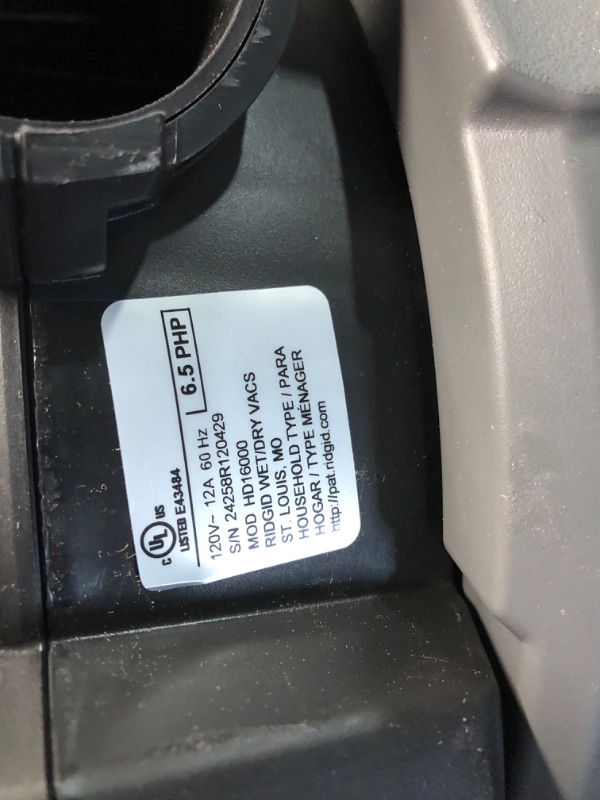 Photo 4 of ***USED - INCOMPLETE - MISSING PARTS - POWERS ON - UNABLE TO TEST FURTHER***
16 Gallon 6.5 Peak HP NXT Shop Vac Wet Dry Vacuum with Detachable Blower, Filter, Locking Hose and Accessories
