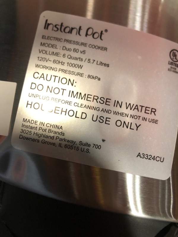 Photo 3 of **DAMAGE / PARTS ONLY** Instant Pot Duo 7-in-1 Electric Pressure Cooker, Slow Cooker, Rice Cooker, Steamer, Sauté, Yogurt Maker, Warmer & Sterilizer, Includes App With Over 800 Recipes, Stainless Steel, 6 Quart *Base damaged*