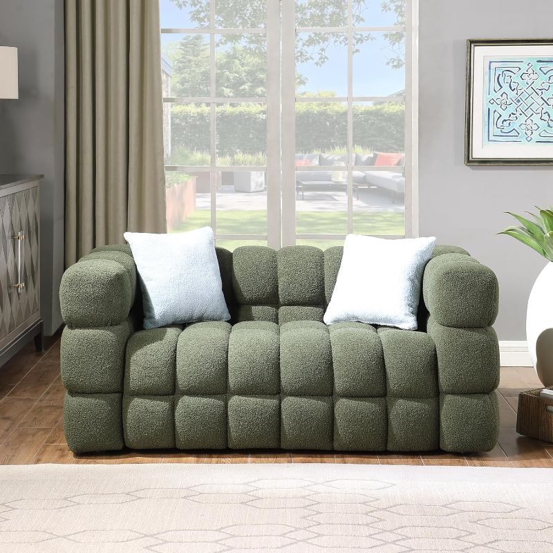 Photo 1 of ***STOCK PHOTO FOR REFERENCE ONLY - UNABLE TO IDENTIFY EXACT ITEM - SEE PICTURES***
Modern Bubble Sofa Couch, Cloud Couch with 2 Pillows, Bouclé Fabric Comfy Loveseat Sofa, Decor Furniture for Small Spaces Living Room Bedroom Office Apartment-Olive Green