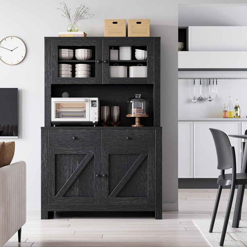 Photo 1 of ***STOCK PHOTO REFERENCE ONLY***
ITEM IS BLACK**
IDEALHOUSE Kitchen Pantry Cabinet with Microwave Stand, Freestanding Hutch with Drawers, Doors & Adjustable Shelves, Buffet Cabinet with Storage, Food Pantry for Kitchen, Dining Room, black