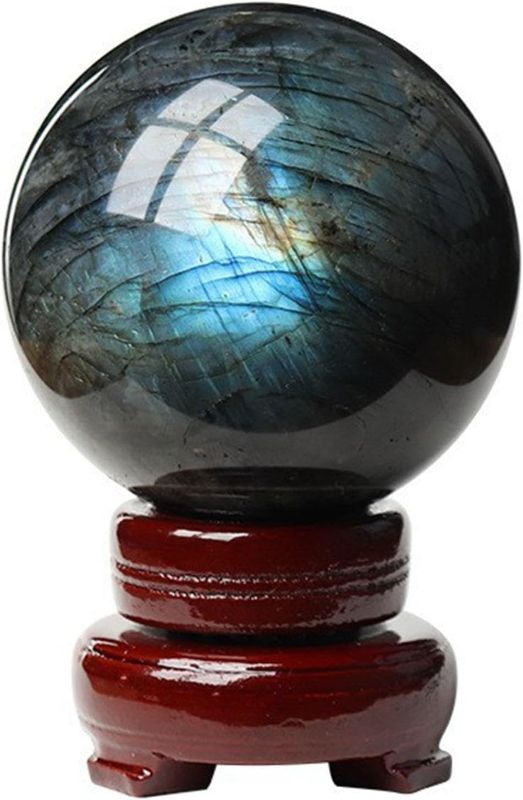 Photo 1 of (READ FULL POST) Natural Labradorite Sphere Rock Quartz Crystal Ball - Healing Ornament Specimen + Pedestal - Reiki Home Decoration Balls,Diameter 3.1in
