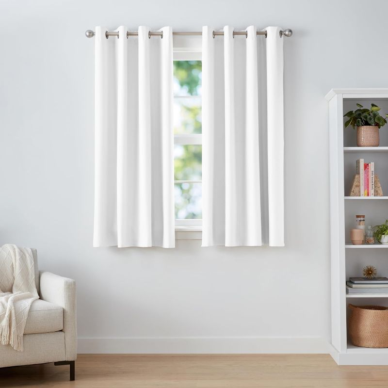 Photo 1 of  Light Blocking Room Darkening Blackout Window Curtain, for Living Room and Bedroom, 5 Foot by 3 Foot, White - Set of 2