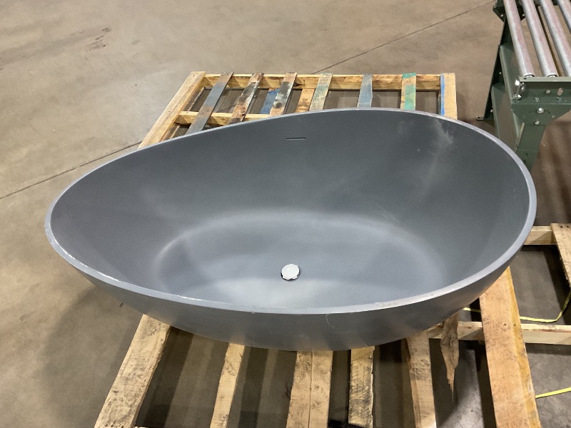 Photo 3 of Be the first to ask a question for VANITYFUS 63 in. x 37 in. Stone Resin Solid Surface Non-Slip Freestanding Soaking Bathtub with Brass Drain and Hose in Matte Gray
(TRUCK OR TRAILER PICK UP ONLY!!!!!)