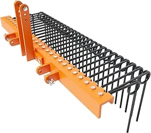 Photo 1 of 60 Inch Pine Straw Needle Rake, 3 Point Tractor Rake, Heavy Steel Durable Powder Coated Steel Spring Landscape Rake Fit for Cat0,Cat1,Orange