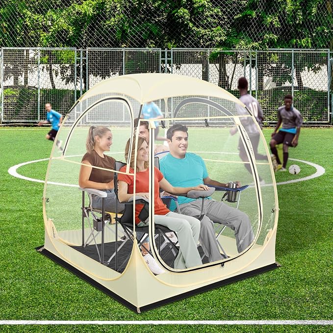 Photo 1 of All Weather Sport Tent - Instant Pop Up Bubble Tent with Ventilation Ports and Removable Top Cover - Clear Weather Proof Pod Sun Shelter for Outdoor Activities, 3-4 Person ?Beige