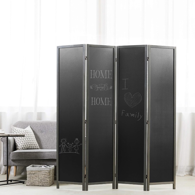 Photo 1 of 
MyGift 4 Panel Vintage Gray Wood Chalkboard Room Divider, Folding Writable Privacy Screen