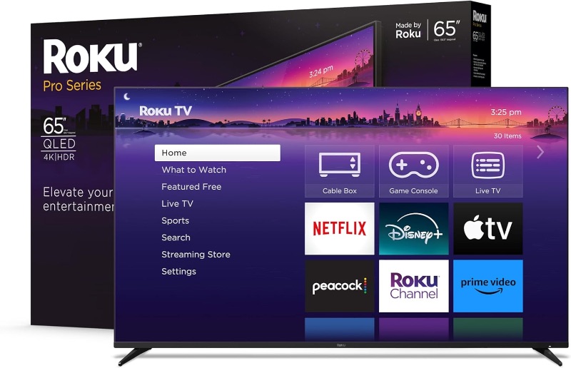 Photo 2 of ****PARTS ONLY
Roku Smart TV – 65-Inch Pro Series 4K QLED RokuTV with Backlit Roku Voice Remote Pro, Dolby Vision IQ, 120Hz Refresh Rate – Live Local News, Sports, Gaming