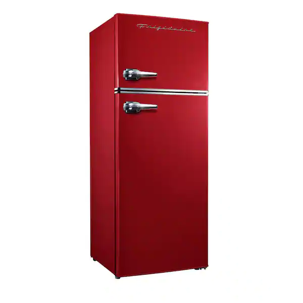 Photo 1 of 7.5 cu. ft. Mini Refrigerator with Top Freezer in Red and Chrome Handles