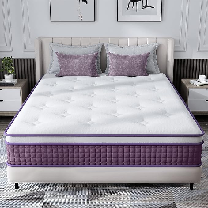 Photo 1 of ***new but dirty
12 Inch Innerspring Hybrid Mattress, Motion Isolation Individually Pocketed Coils Mattress, unknown Size Mattress in a Box, Plush Foam Spring Mattress for Pressure Relief, Purple
55” x 72”