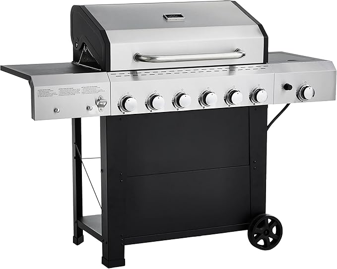 Photo 1 of Amazon Basics Freestanding Gas Grill with Side Burner, 6 Burner (66,000 BTU), Black