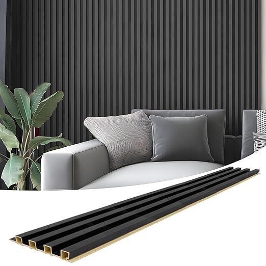 Photo 1 of Art3d 8-Pack 96 x 6in. WPC Acoustic Slat Wall Panel for Modern Interior Decor, TV Background, Living Room, Matte Black