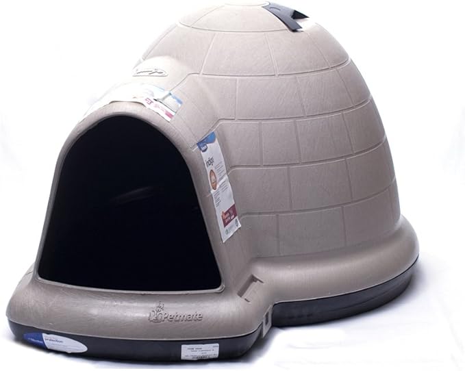 Photo 1 of Petmate Indigo Dog House (Igloo Dog House, Made in USA with 90% Recycled Materials, All-Weather Protection Pet Shelter) for Large Dogs 50 to 90 pounds, Made in USA, TAUPE/BLACK