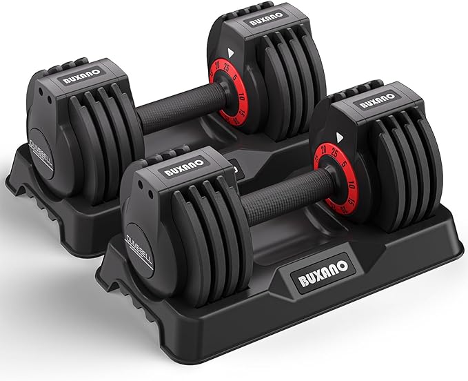 Photo 1 of Adjustable Dumbbells Set 12.5LB/22.5LB Pair, 1-Sec Fast Adjustable 5 Weights by Turning Handle, Premium Comfort Non-slip Metal Dumbbells with Tray, Compact Size for Full Body Home Workout