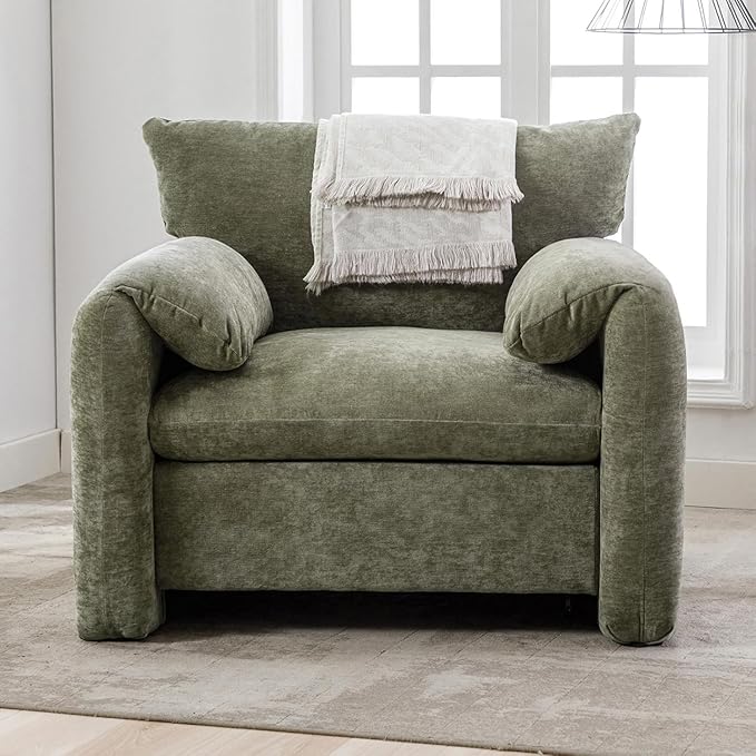 Photo 1 of ***PARTS ONLY
Chenille Oversized Armchair - Modern Accent Chair & Single Sofa Lounge, 34'' Wide, Comfortable Seating for Living Room & Bedroom, Green