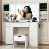 Photo 1 of ***photo for reference, actual design of vanity is displayed 
White Vanity Desk with Large Lighted Mirror & Power Outlet, Makeup Vanity Table