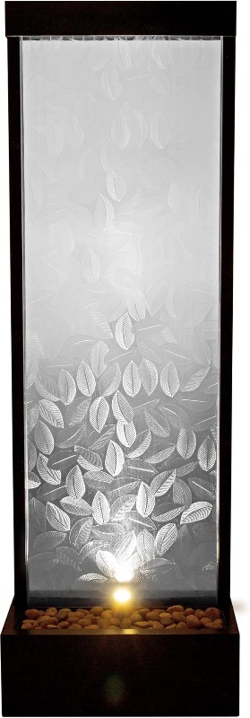 Photo 1 of Alpine Corporation MLT156 Indoor/Outdoor Glass Panel Fountain with Embossed Leaves, Modern Waterfall Fountain, 72" H, Clear